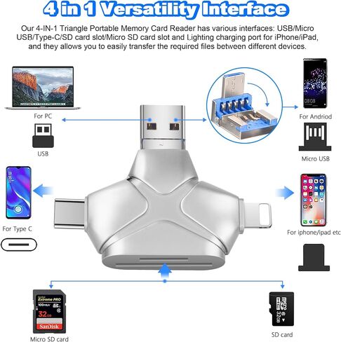 4 in 1 SD Card Reader for iPhone iPad Android Mac Computer in Kuwait