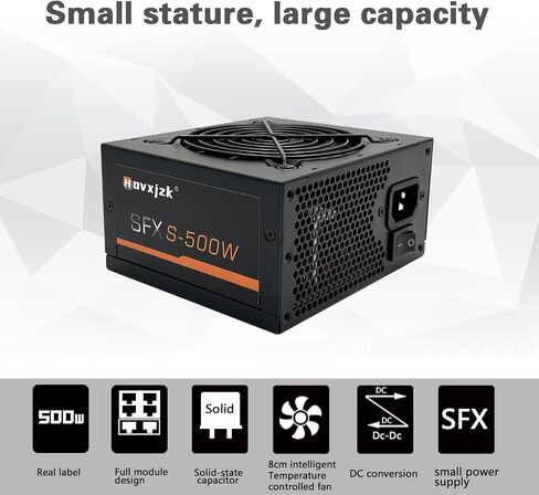 HOVXJZKMicro Mini ITX Solution/500W SFX Power Supply Mini ITX Solution، مصدر طاقة معياري بالكامل مع مروحة تحمل هيدروليكية متينة، عامل شكل SFX (أسود-500 واط) in Saudi Arabia