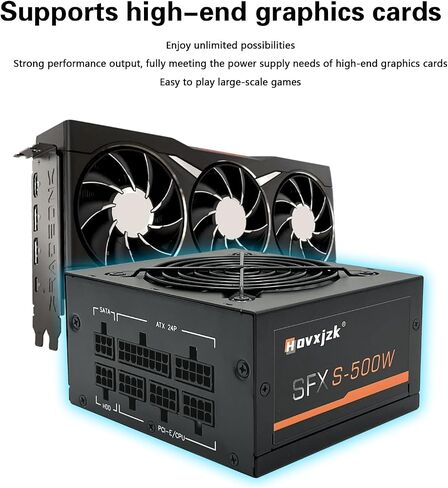 HOVXJZKMicro Mini ITX Solution/500W SFX Power Supply Mini ITX Solution، مصدر طاقة معياري بالكامل مع مروحة تحمل هيدروليكية متينة، عامل شكل SFX (أسود-500 واط) in Saudi Arabia