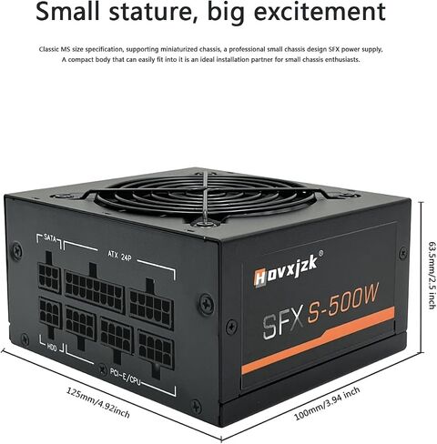 HOVXJZKMicro Mini ITX Solution/500W SFX Power Supply Mini ITX Solution، مصدر طاقة معياري بالكامل مع مروحة تحمل هيدروليكية متينة، عامل شكل SFX (أسود-500 واط) in Saudi Arabia