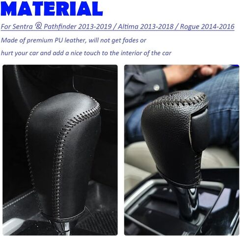 غطاء ناقل الحركة لـ 2013-2019 Nissan Sentra / 2013-2018 Altima Auto Leather Shifter Cover Protector لـ Nissan Rogue 2014-2016 / Pathfinder 2013-2020 (ألياف الكربون مع غرز سوداء) in Kuwait