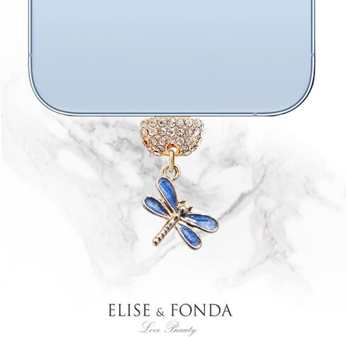 ELISE & FONDA CP524 منفذ شحن USB كريستال مضاد للغبار قابس صغير على شكل يعسوب لهاتف iPhone 13/12/11/ XS MAX/XR/X/8 Plus/7/6S/8/SE iPad iPod (أزرق) in Saudi Arabia