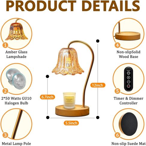 مصباح تدفئة الشموع، سخان شموع مطور، جهاز تحكم عن بعد ولوحة لمس، توقيت 2-4-8 ساعات، تعتيم 4 مستويات، ارتفاع قابل للتعديل، سخان شموع مع مصباحين لديكور المنزل وهدايا عيد الأم (شفاف) in Kuwait