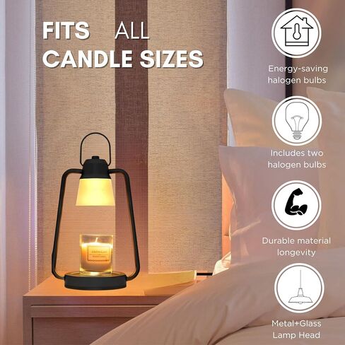 Candle Warmer Lamp with Adjustable Temperature Dimmer, Halogen Bulbs, Candle Wax Melt Burner Lamp Indoor for Bedroom, Home, and Office Matte Black in Saudi Arabia