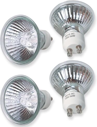لمبة إضاءة هالوجين SOKCVSEA - 4 Pcak GU10 هالوجين 120 فولت 50 وات، قابلة للتعتيم، لمبة إضاءة MR16 GU10 مع عمر طويل الأمد، مصابيح هالوجين لمصباح تدفئة الشموع (2800 ك أبيض دافئ) in Kuwait