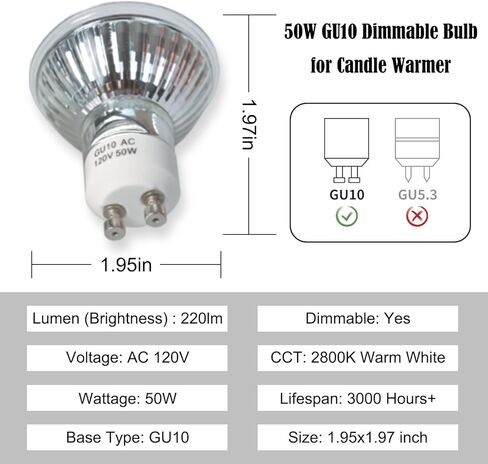 لمبة إضاءة هالوجين SOKCVSEA - 4 Pcak GU10 هالوجين 120 فولت 50 وات، قابلة للتعتيم، لمبة إضاءة MR16 GU10 مع عمر طويل الأمد، مصابيح هالوجين لمصباح تدفئة الشموع (2800 ك أبيض دافئ) in Kuwait