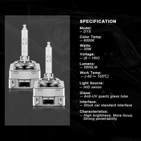 لمبة المصباح الأمامي WinPower D1S Xenon HID، 6000K أبيض بارد 35 وات قاعدة دعامات معدنية عالية ومنخفضة الشعاع، حزمة من 2 in Saudi Arabia