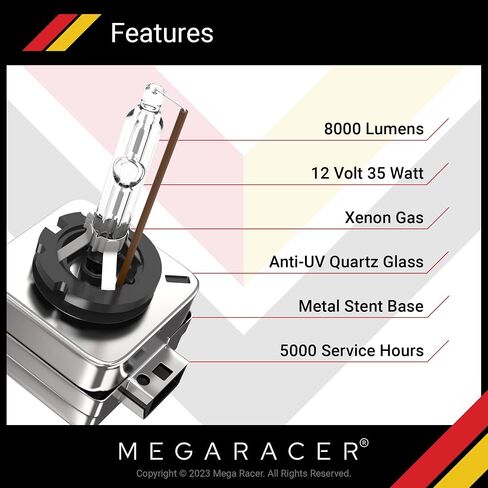 Mega Racer D1R/D1S HID Headlight Bulb - 6000K Diamond White 35W Xenon Light Metal Stents IP68 Waterproof, Pack of 2 in Saudi Arabia