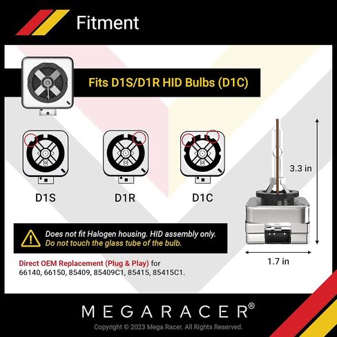 Mega Racer D1R/D1S HID Headlight Bulb - 6000K Diamond White 35W Xenon Light Metal Stents IP68 Waterproof, Pack of 2 in Saudi Arabia