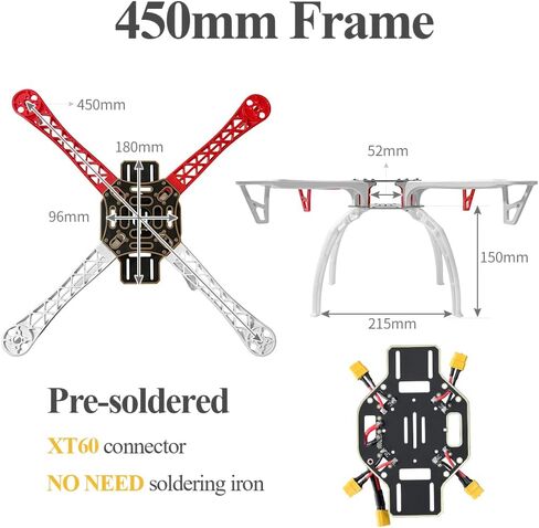 HAWK’S WORK F450 طقم الطائرة بدون طيار للبناء، الإطار + Pixhawk + GPS + وحدة الطاقة + ESC + محرك بدون فرش + دعامة + بطارية + جهاز إرسال واستقبال RC + ملحق + كتاب وفيديو النقابة (المجموعة أ) in Kuwait