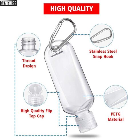 Hand Sanitiser Bottle with Clip x4 50ml Refillable Hand Sanitizer Bottles with Flip Top Lid & Hook Carabiner in Saudi Arabia
