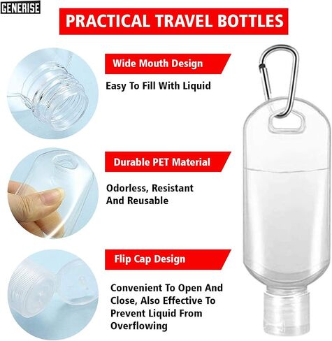 Hand Sanitiser Bottle with Clip x4 50ml Refillable Hand Sanitizer Bottles with Flip Top Lid & Hook Carabiner in Saudi Arabia