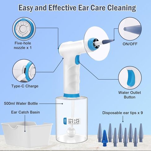 Ear Wax Removal, Hronta Electric Ear Cleaner,Safe & Effective Ear Wax Removal Kit,Ear Cleaning Kit with 4 Pressure Modes,Earwax Removal Kit with Light,Ear Irrigation Flushing Tool Include Ear Scoop in Saudi Arabia