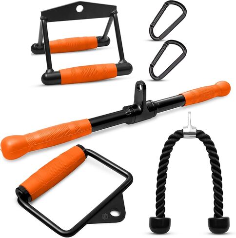 SQUATZ Apollo Board Gym, Triceps Pull Down - Cable Attachment Set Accessories for Home Gym, LAT Pulldown Attachment Weight Fitness, Double Single D Attachment, Pulldown Bar, Triceps Pull Down Rope in Kuwait