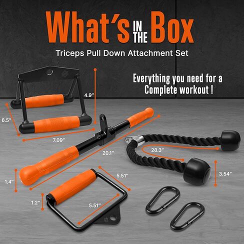 SQUATZ Apollo Board Gym, Triceps Pull Down - Cable Attachment Set Accessories for Home Gym, LAT Pulldown Attachment Weight Fitness, Double Single D Attachment, Pulldown Bar, Triceps Pull Down Rope in Kuwait