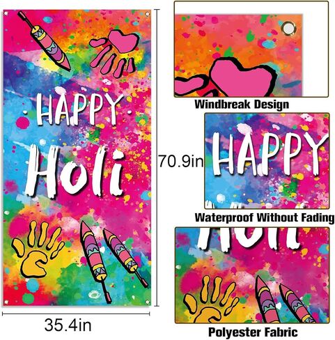 غطاء باب Nepnuser Happy Holi، مهرجان الهند الهندوسي للألوان، ديكور المدرسة والفصل الدراسي، لافتة معلقة للباب الأمامي in Saudi Arabia