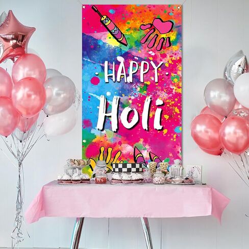 غطاء باب Nepnuser Happy Holi، مهرجان الهند الهندوسي للألوان، ديكور المدرسة والفصل الدراسي، لافتة معلقة للباب الأمامي in Saudi Arabia