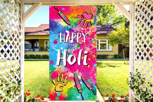غطاء باب Nepnuser Happy Holi، مهرجان الهند الهندوسي للألوان، ديكور المدرسة والفصل الدراسي، لافتة معلقة للباب الأمامي in Saudi Arabia
