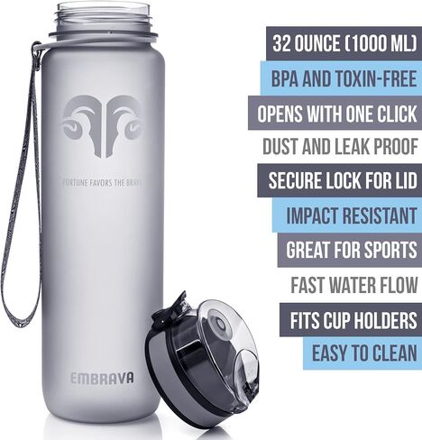 زجاجة مياه رياضية من إمبرافا - حجم كبير 32oz - تدفق سريع، غطاء علوي مقاوم للتسرب مع فتح بنقرة واحدة - بلاستيك غير سام وخالي من مادة BPA وصديق للبيئة in Kuwait