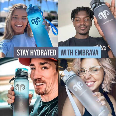 زجاجة مياه رياضية من إمبرافا - حجم كبير 32oz - تدفق سريع، غطاء علوي مقاوم للتسرب مع فتح بنقرة واحدة - بلاستيك غير سام وخالي من مادة BPA وصديق للبيئة in Kuwait