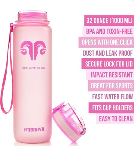 زجاجة مياه رياضية من إمبرافا - حجم كبير 32oz - تدفق سريع، غطاء علوي مقاوم للتسرب مع فتح بنقرة واحدة - بلاستيك غير سام وخالي من مادة BPA وصديق للبيئة in Kuwait