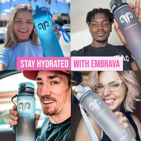 زجاجة مياه رياضية من إمبرافا - حجم كبير 32oz - تدفق سريع، غطاء علوي مقاوم للتسرب مع فتح بنقرة واحدة - بلاستيك غير سام وخالي من مادة BPA وصديق للبيئة in Kuwait