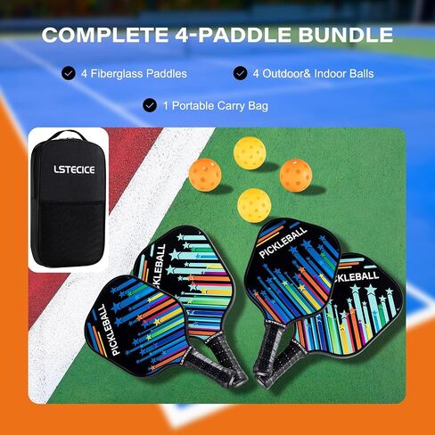 Pickleball Paddles, USAPA Standard Pickleball Paddles Set of 2 or 4, Pickleball Set with 4 or 2 Pickleball Racquets, 4 Pickleball Balls, 1 Portable Carry Bag, Pickle Ball Set for Women Men in Saudi Arabia