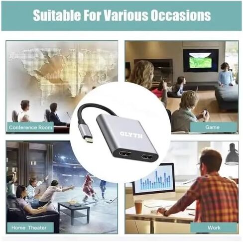 محطة إرساء عالية الأداء لمحول USB-C إلى HDMI المزدوج، تدعم 4K@60 هرتز، وشحن USB-C، ومنفذ USB إضافي لسماعات الرأس ومحركات الأقراص المحمولة، متوافقة مع أجهزة الكمبيوتر المحمولة MAC وWindows. in Kuwait