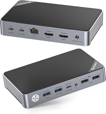 محطة إرساء Minisopuru DisplayLink بشاشة مزدوجة، قاعدة كمبيوتر محمول تدعم شحن 15 وات، HDMI مزدوج 2K@60HZ، بيانات USB-C بسرعة 10 جيجابت في الثانية، محطة إرساء USB C لأجهزة MacBook M3/M2/M1، Windows، Thunderbolt 4/3 in Kuwait