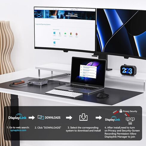 محطة إرساء Minisopuru DisplayLink بشاشة مزدوجة، قاعدة كمبيوتر محمول تدعم شحن 15 وات، HDMI مزدوج 2K@60HZ، بيانات USB-C بسرعة 10 جيجابت في الثانية، محطة إرساء USB C لأجهزة MacBook M3/M2/M1، Windows، Thunderbolt 4/3 in Kuwait