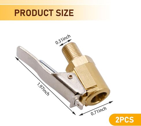 قطعتان من فوهة نفخ إطارات السيارة مع مشبك، مشبك ظرف معدني لضاغط نفخ إطارات السيارة، موصل محول فوهة نفخ الإطارات مع خيط قياسي (ذهبي) in Kuwait