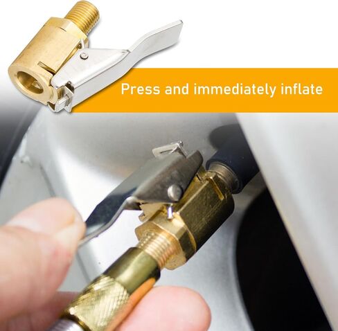 قطعتان من فوهة نفخ إطارات السيارة مع مشبك، مشبك ظرف معدني لضاغط نفخ إطارات السيارة، موصل محول فوهة نفخ الإطارات مع خيط قياسي (ذهبي) in Kuwait