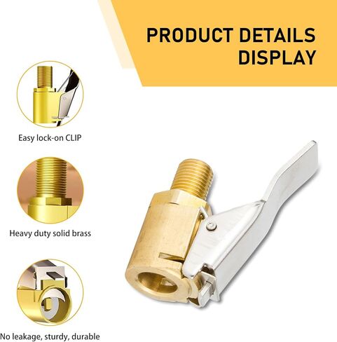 قطعتان من فوهة نفخ إطارات السيارة مع مشبك، مشبك ظرف معدني لضاغط نفخ إطارات السيارة، موصل محول فوهة نفخ الإطارات مع خيط قياسي (ذهبي) in Kuwait