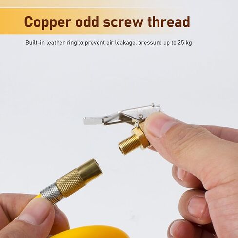 قطعتان من فوهة نفخ إطارات السيارة مع مشبك، مشبك ظرف معدني لضاغط نفخ إطارات السيارة، موصل محول فوهة نفخ الإطارات مع خيط قياسي (ذهبي) in Kuwait