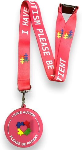Autism Awareness Lanyard - I Have Autism Please Be Patient & Matching PVC 3D Visual Lanyard Disc Tag in Saudi Arabia
