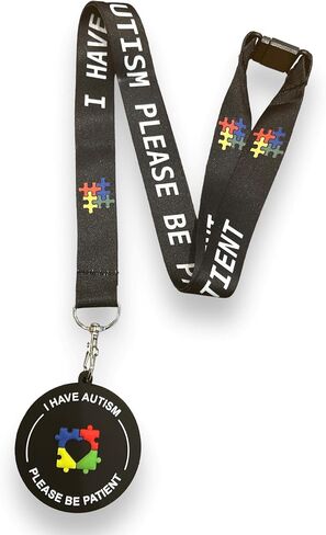 Autism Awareness Lanyard - I Have Autism Please Be Patient & Matching PVC 3D Visual Lanyard Disc Tag in Saudi Arabia