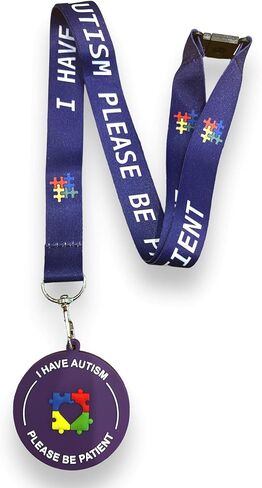 Autism Awareness Lanyard - I Have Autism Please Be Patient & Matching PVC 3D Visual Lanyard Disc Tag in Saudi Arabia