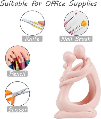 Cute Pen Holder for Desk Women Office Supplies Pencil Organizer Decor Desk Accessories Small School Hug Thinker Statue and Sculptures Resin Home Decor for Work (Gold) in Kuwait