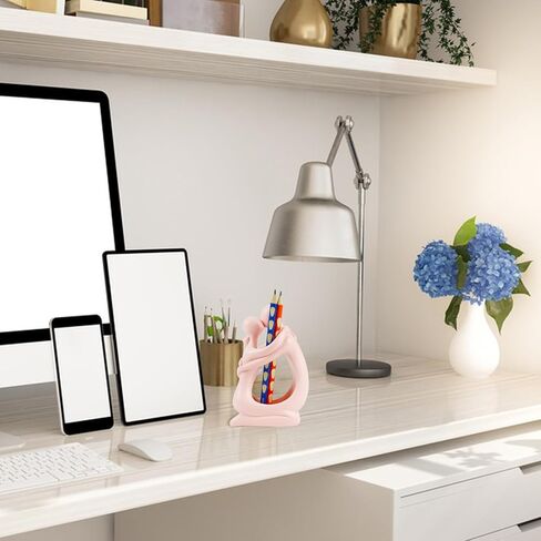 Cute Pen Holder for Desk Women Office Supplies Pencil Organizer Decor Desk Accessories Small School Hug Thinker Statue and Sculptures Resin Home Decor for Work (Gold) in Kuwait