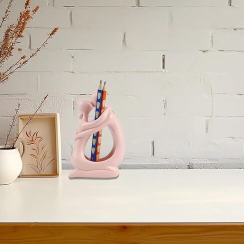 Cute Pen Holder for Desk Women Office Supplies Pencil Organizer Decor Desk Accessories Small School Hug Thinker Statue and Sculptures Resin Home Decor for Work (Gold) in Kuwait