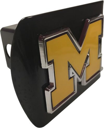 University of Michigan Domed Yellow Metal M on Black Metal Hitch Cover in Saudi Arabia