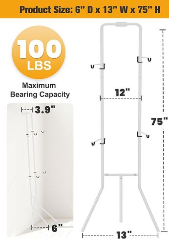 رف تخزين داخلي للدراجة مع 3 أرجل وخطاف ذراع قابل للتعديل للدراجات الجبلية والطرق، حامل أرضي للدراجة قائم بذاته/مثبت على الحائط يتحمل ما يصل إلى 100 رطل، أبيض in Kuwait
