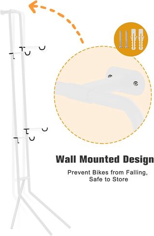 رف تخزين داخلي للدراجة مع 3 أرجل وخطاف ذراع قابل للتعديل للدراجات الجبلية والطرق، حامل أرضي للدراجة قائم بذاته/مثبت على الحائط يتحمل ما يصل إلى 100 رطل، أبيض in Kuwait
