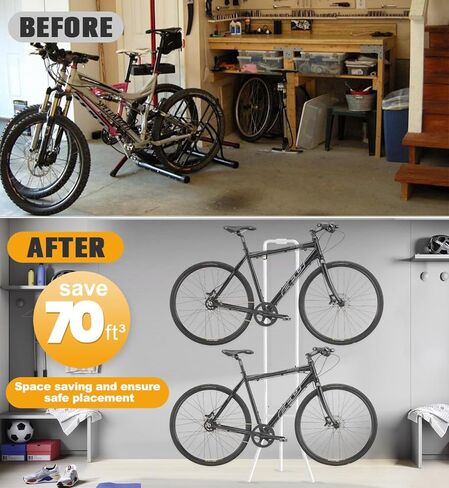 رف تخزين داخلي للدراجة مع 3 أرجل وخطاف ذراع قابل للتعديل للدراجات الجبلية والطرق، حامل أرضي للدراجة قائم بذاته/مثبت على الحائط يتحمل ما يصل إلى 100 رطل، أبيض in Kuwait