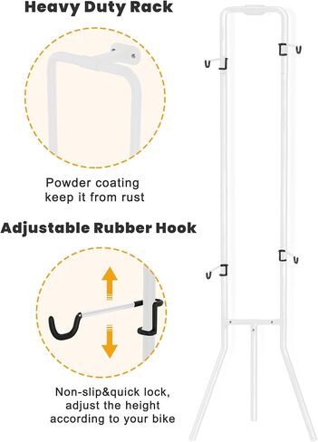 رف تخزين داخلي للدراجة مع 3 أرجل وخطاف ذراع قابل للتعديل للدراجات الجبلية والطرق، حامل أرضي للدراجة قائم بذاته/مثبت على الحائط يتحمل ما يصل إلى 100 رطل، أبيض in Kuwait