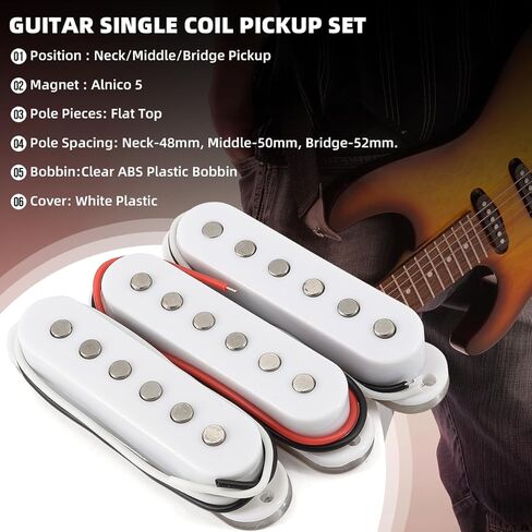 Alnico 5 Strat Pickup Single Coil Pickups Set SSS for Stratocaster Electric Guitar Replacement Part (White) in Kuwait