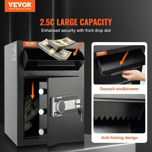 VEVOR 1.7 Cub Depository Safe, Deposit Safe with Drop Slot, Electronic Code Lock and 2 Emergency Keys, 13.77''x11.81''x17.71'' Business Drop Slot Safe for Cash, Mail in Home, Hotel, Office in Saudi Arabia