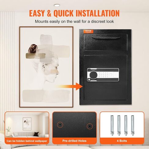 VEVOR 1.7 Cub Depository Safe, Deposit Safe with Drop Slot, Electronic Code Lock and 2 Emergency Keys, 13.77''x11.81''x17.71'' Business Drop Slot Safe for Cash, Mail in Home, Hotel, Office in Saudi Arabia