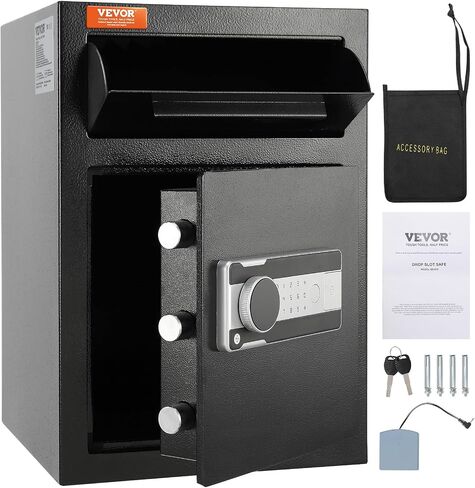 VEVOR 1.7 Cub Depository Safe, Deposit Safe with Drop Slot, Electronic Code Lock and 2 Emergency Keys, 13.77''x11.81''x17.71'' Business Drop Slot Safe for Cash, Mail in Home, Hotel, Office in Saudi Arabia