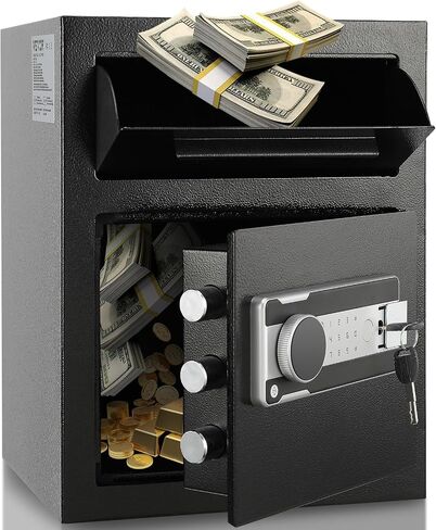 VEVOR 1.7 Cub Depository Safe, Deposit Safe with Drop Slot, Electronic Code Lock and 2 Emergency Keys, 13.77''x11.81''x17.71'' Business Drop Slot Safe for Cash, Mail in Home, Hotel, Office in Saudi Arabia